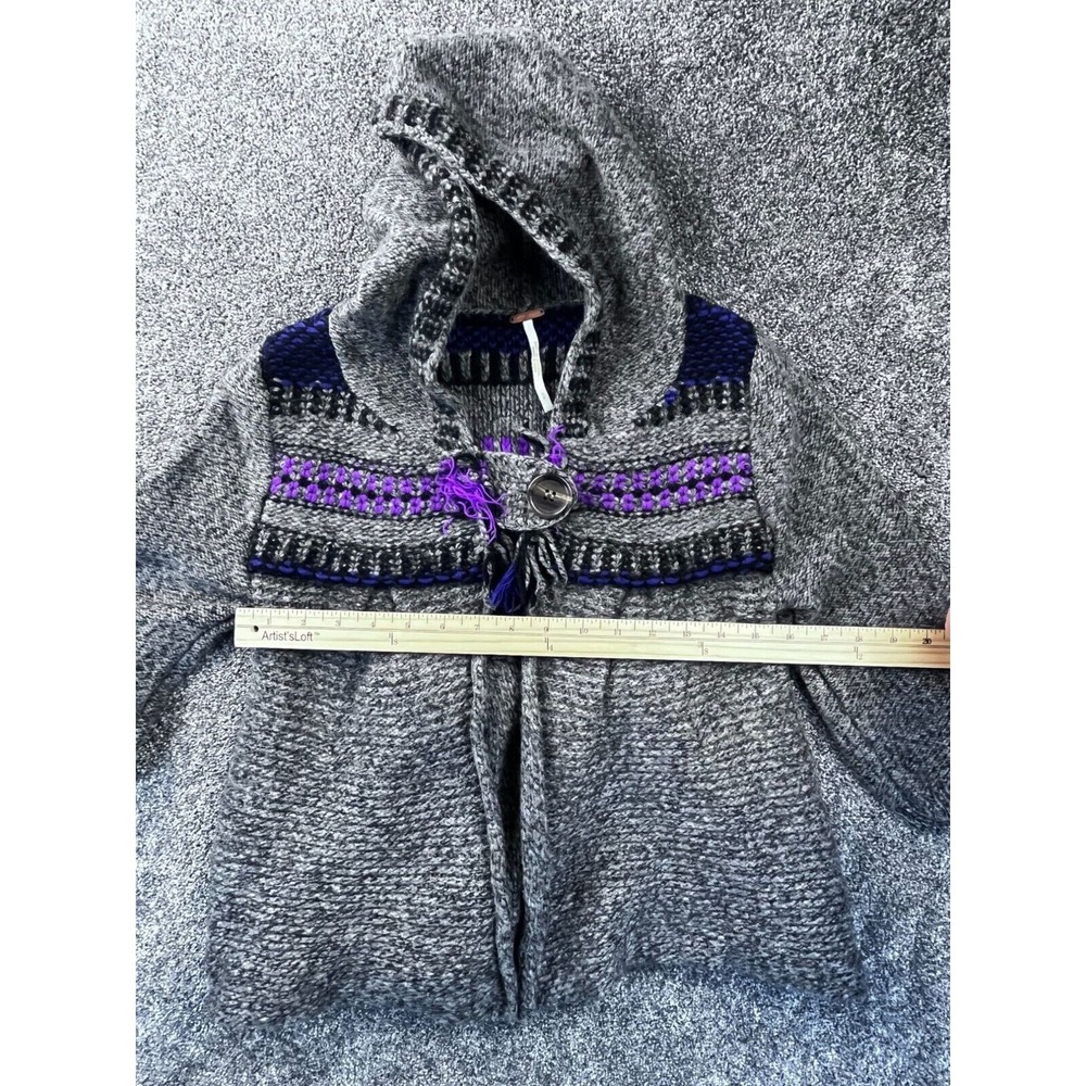 FREE PEOPLE Wool Blend Cardigan Sweater, Size Small, Gray Purple ONE BUTTON Hood - Picture 5 of 10